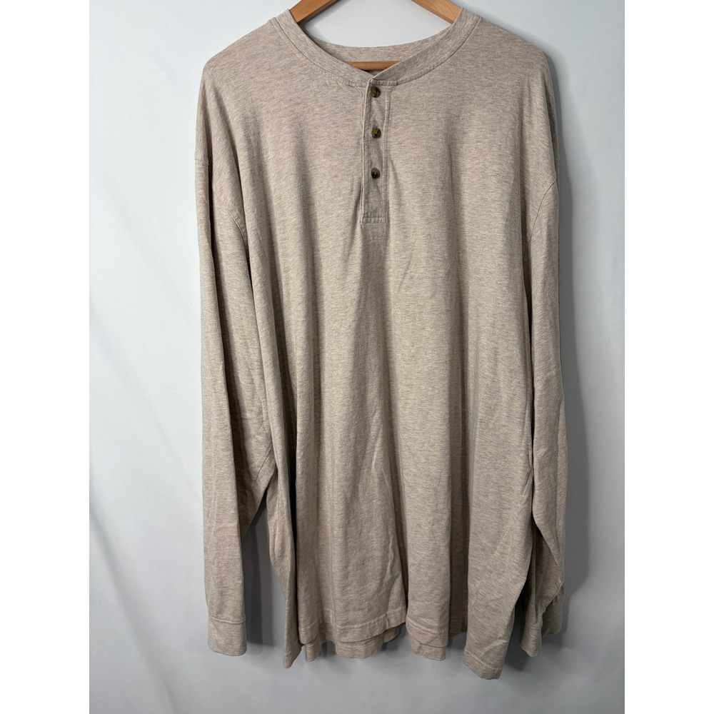 LL Bean Mens 3XL Tall Henley Shirt Long Sleeve Cotton Oatmeal Workwear Heather